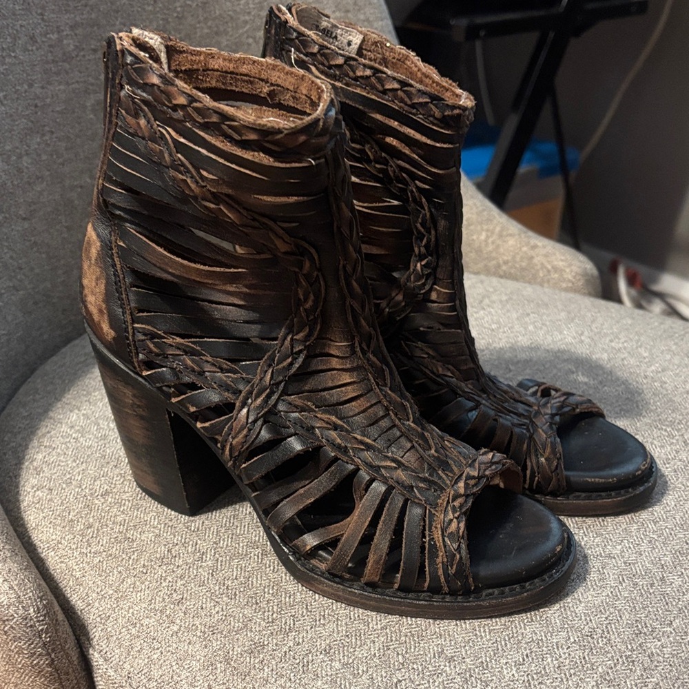 Freebird by Steven Brown Woven Peep-Toe Ankle Booties